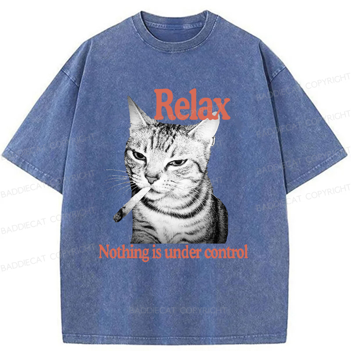 Baddiecat Cat Relax Nothing Is Under Control Washed T-shirt