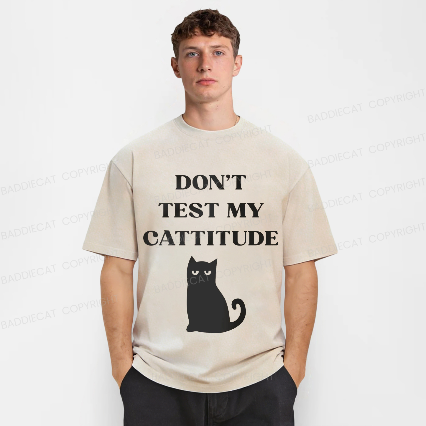 Baddiecat DON'T TEST MY CATTITUDE Washed T-shirt
