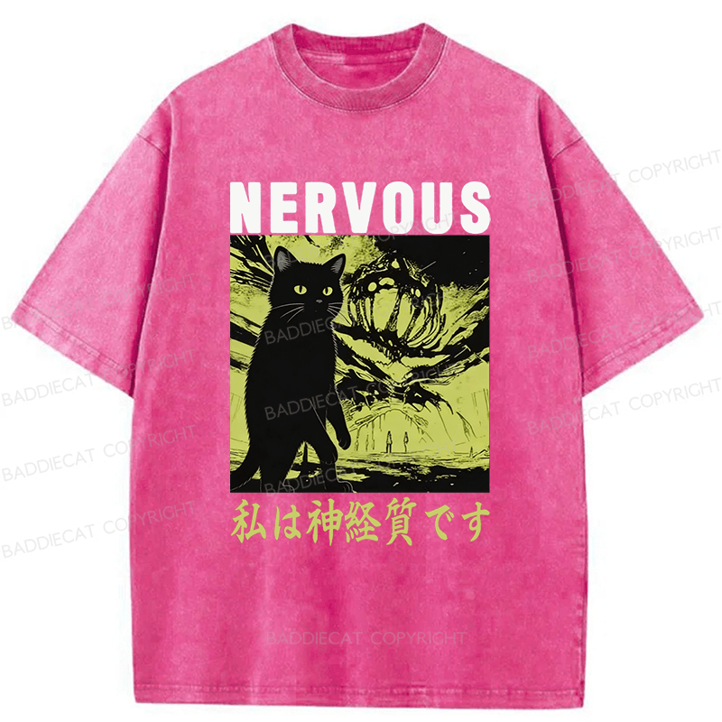 Baddiecat Nervous Cat Washed T-shirt