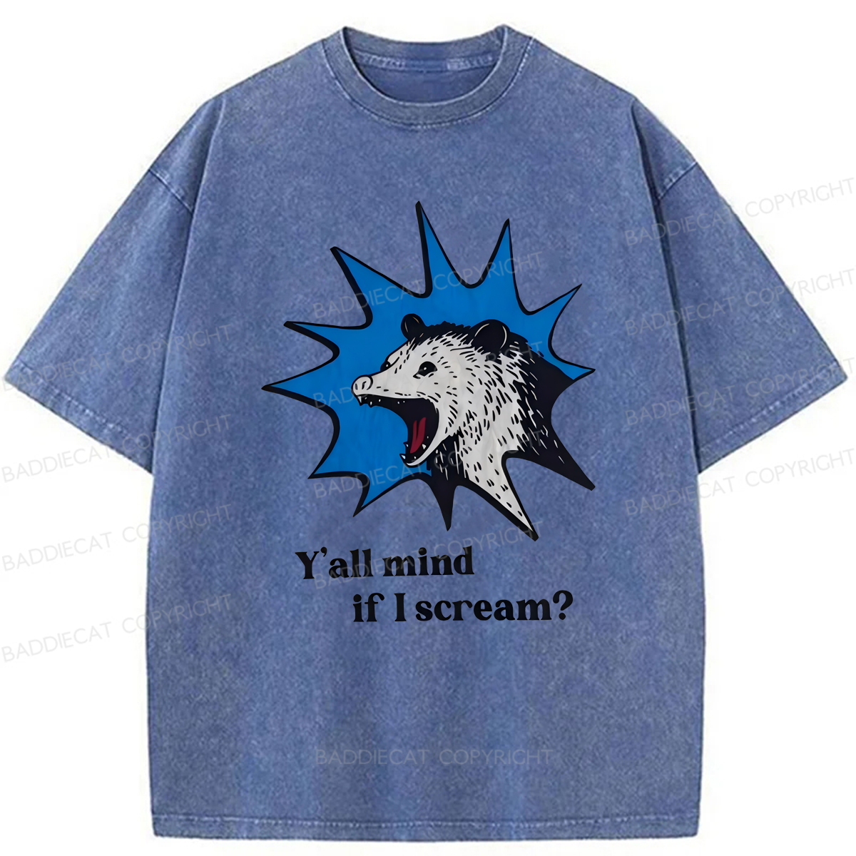 Baddiecat Possum Y'all Mind If I Scream Washed T-shirt