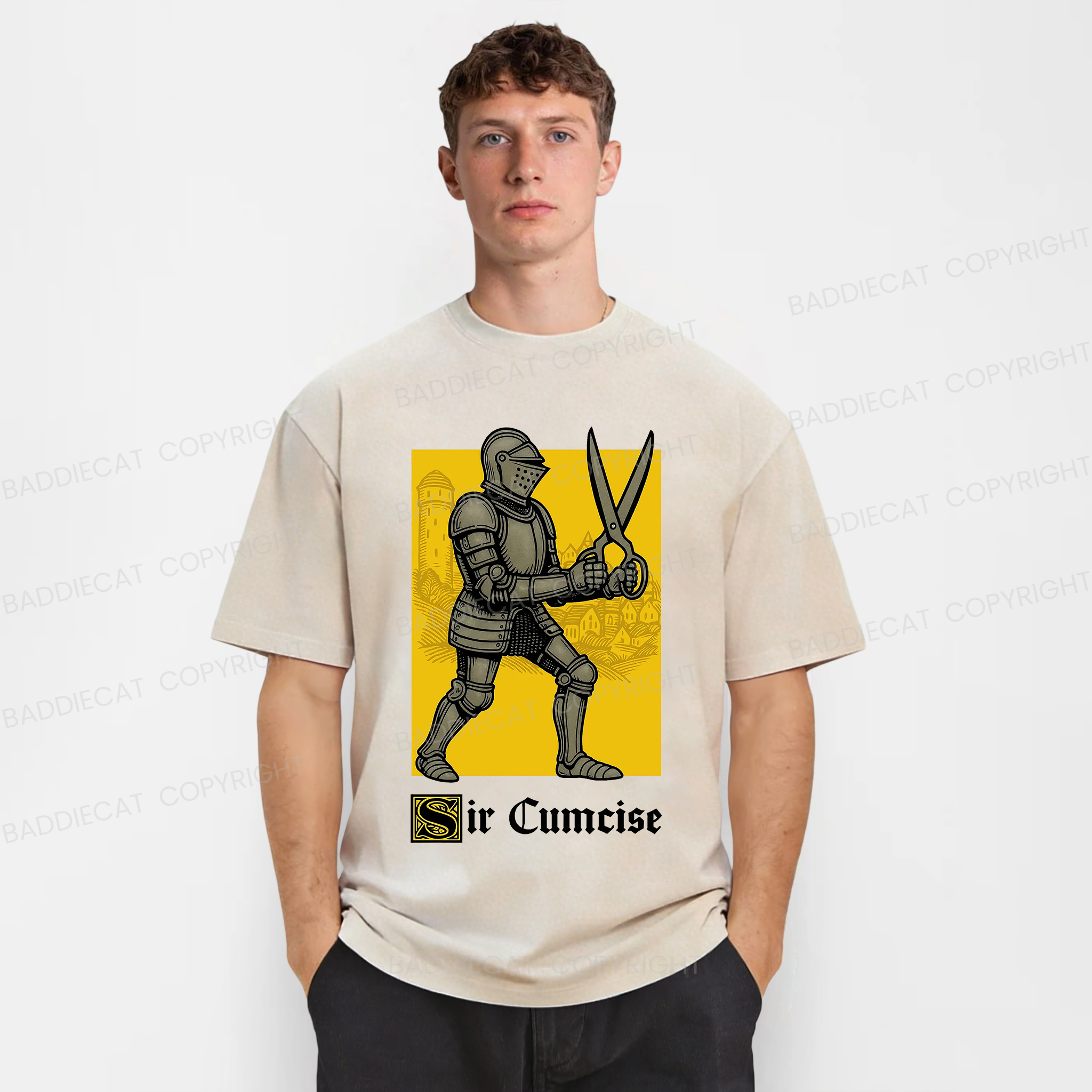 Baddiecat Humor Knight Washed T-shirt
