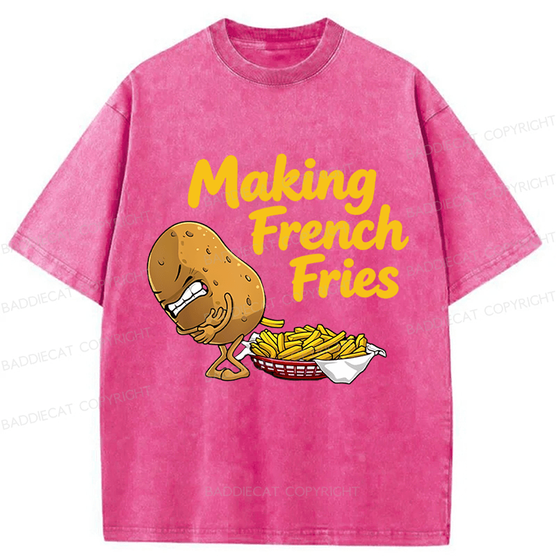 Baddiecat Making French Fries Funny Washed T-shirt