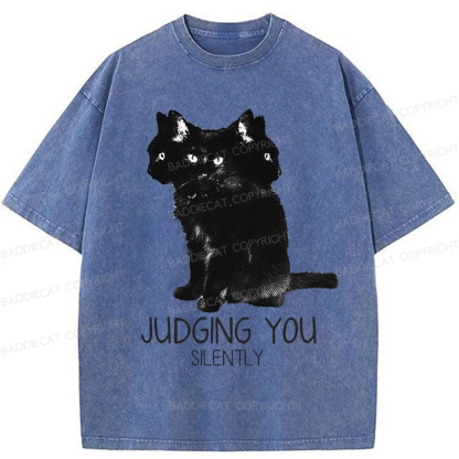 Baddiecat Three Head Cat Judging You Washed T-shirt