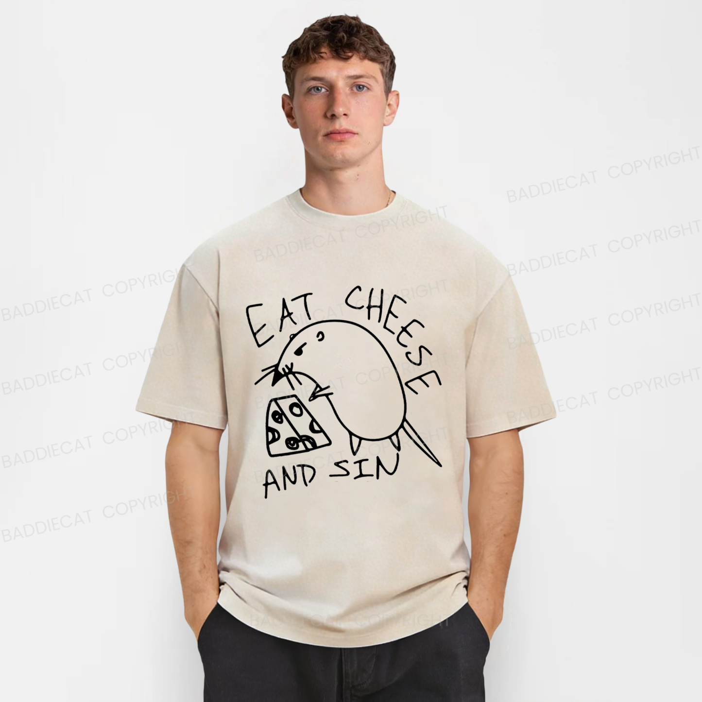Baddiecat Eat Cheese And Sin Washed T-shirt