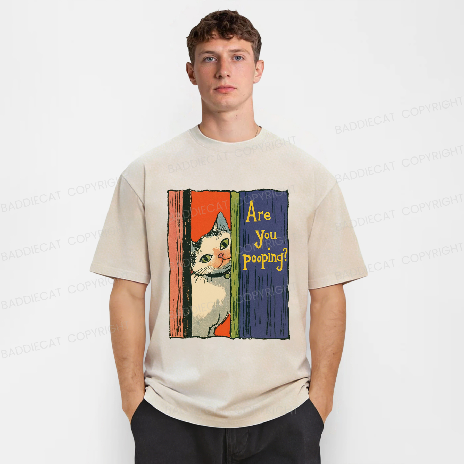 Baddiecat Peeping Cat Washed T-shirt