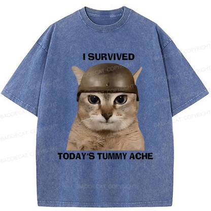 Baddiecat I Survived Today's Tummy Ache Washed T-shirt