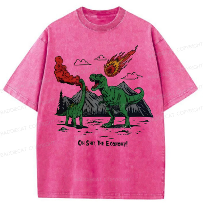 Baddiecat Funny Dinosaur Economy Washed T-shirt