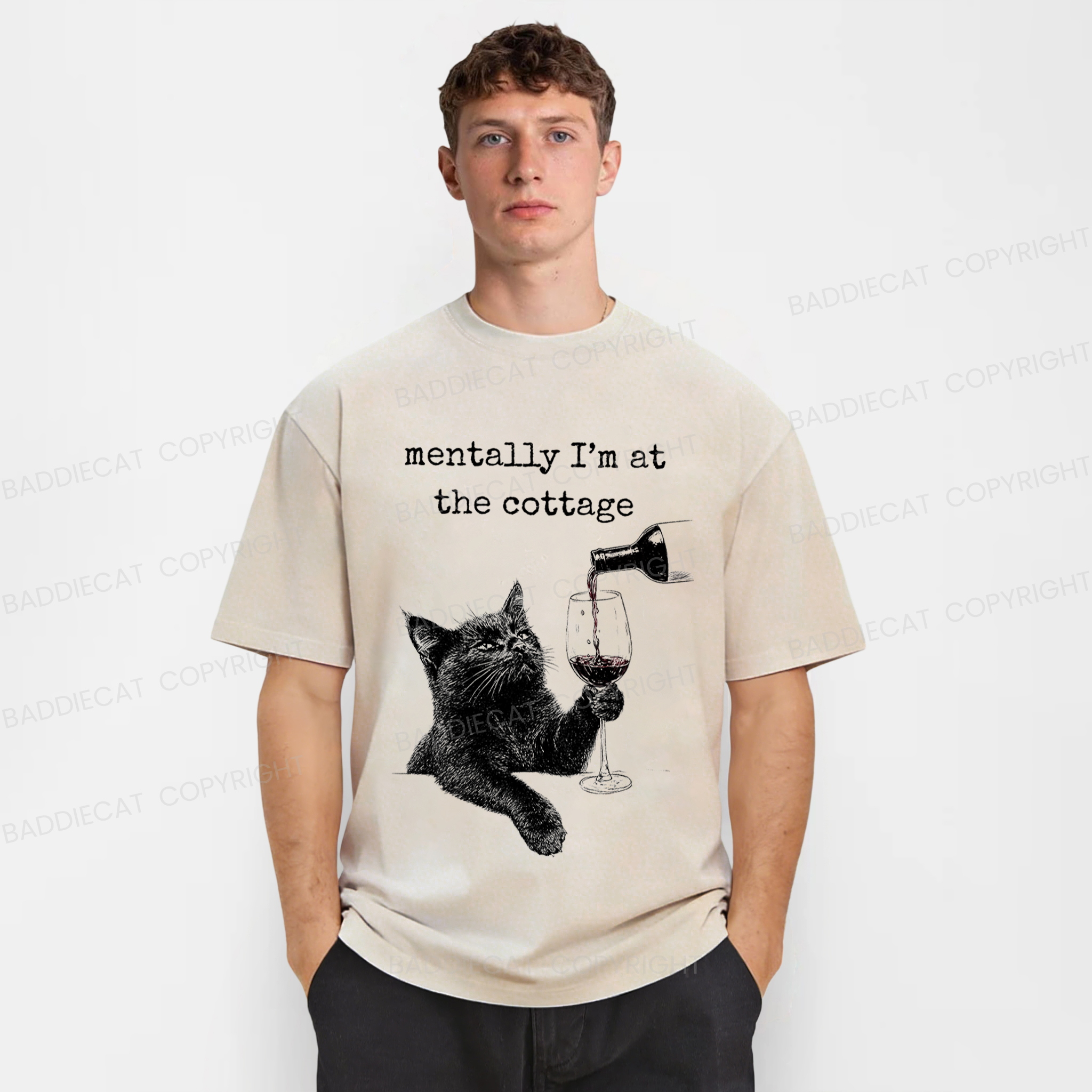 Baddiecat Depressed Black Cat Washed T-shirt