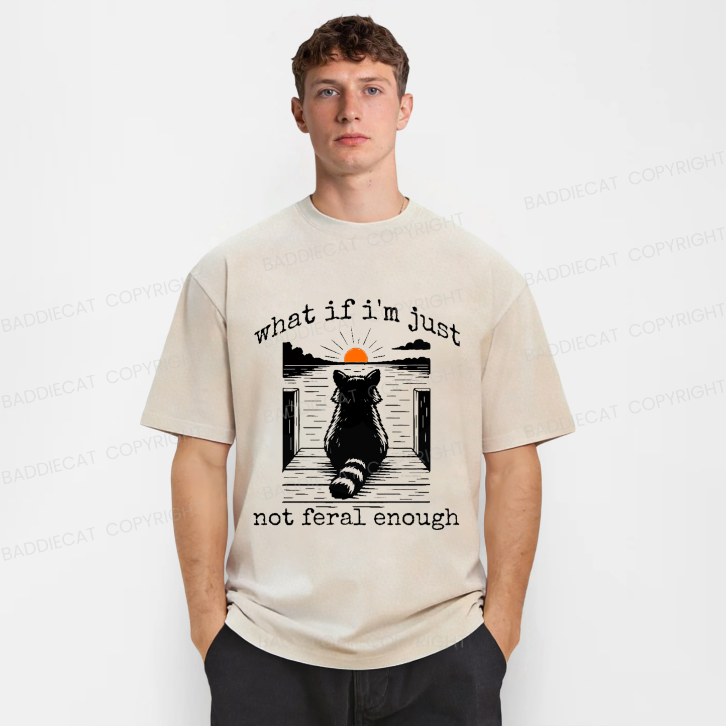 Baddiecat Thinking Raccoon Washed T-shirt