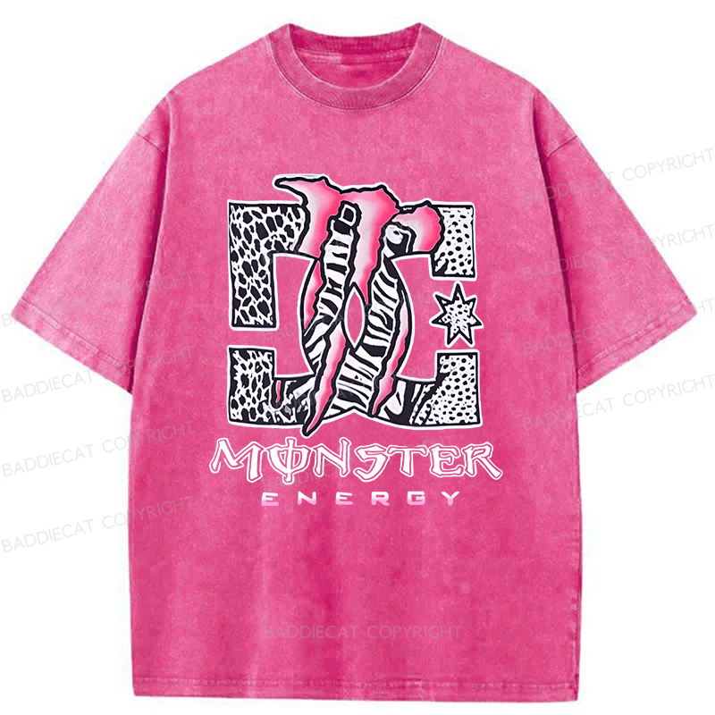 Baddiecat Y2K Monster Energy 2000s Grunge  Retro Emo Punk Festival Washed T-shirt