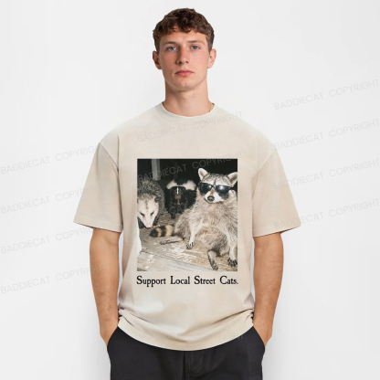 Baddiecat Support Local Street Cats Washed T-shirt