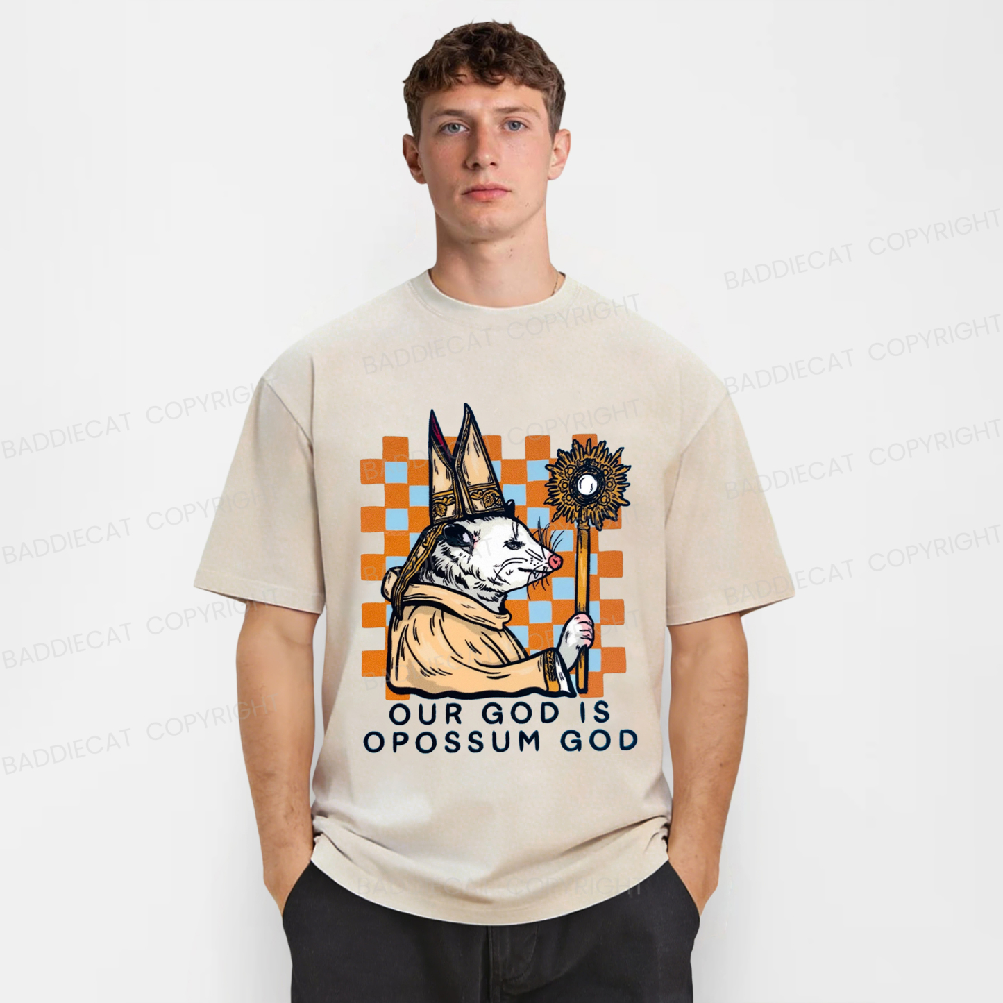 Baddiecat God Of The Possum Washed T-shirt