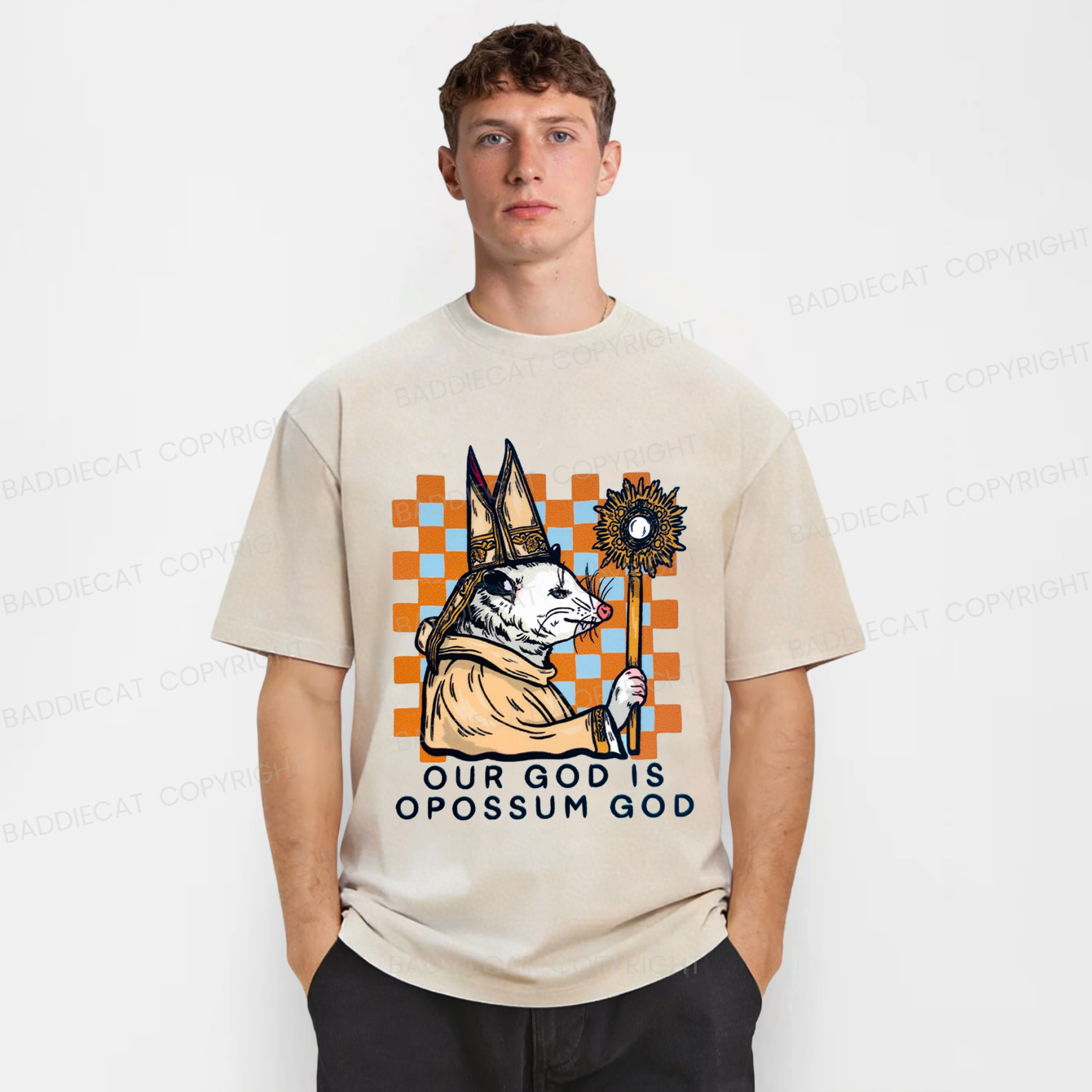 Baddiecat God Of The Possum Washed T-shirt