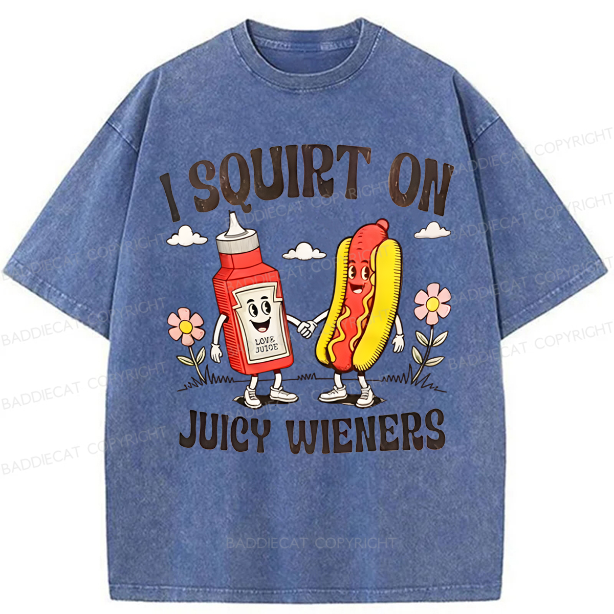 Baddiecat funny Juicy Wieners Washed T-shirt