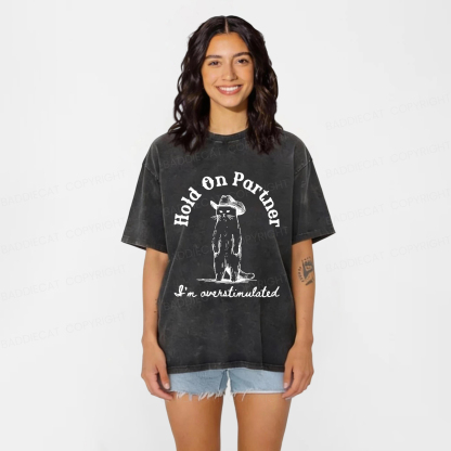 Baddiecat Surprised Cowboy Cat Washed T-shirt