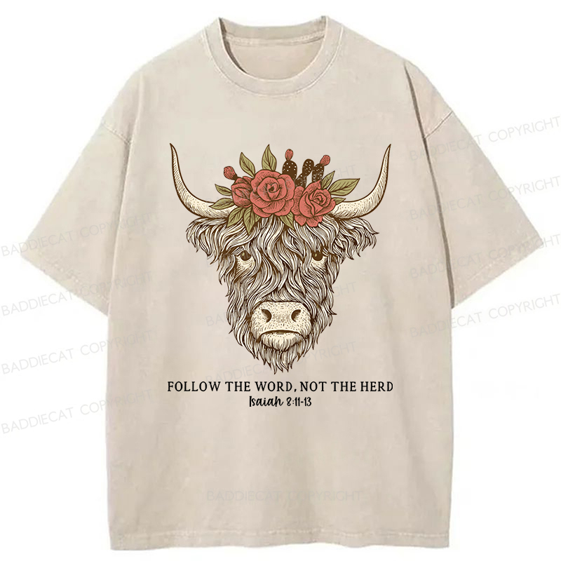 Baddiecat Highland Cow Flower Crown Washed T-Shirt