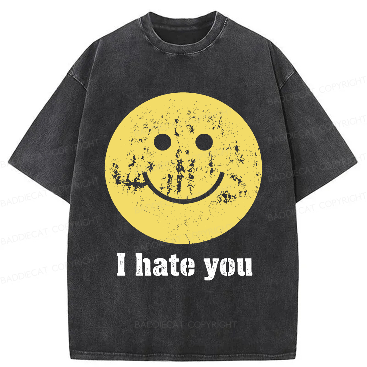 Baddiecat I Hate You Smiling Face Washed T-shirt