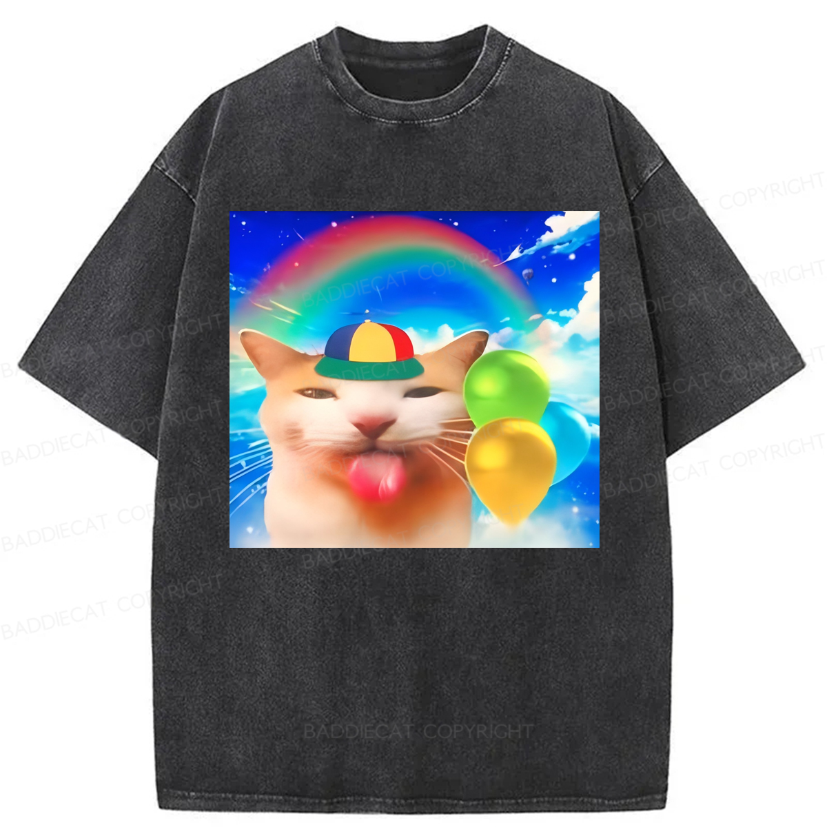 Baddiecat Summer Cat Meme Washed T-shirt