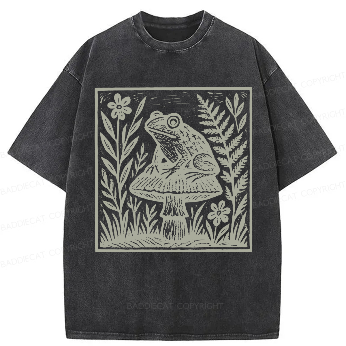 Baddiecat Vintage Frog Mushroom Washed T-shirt
