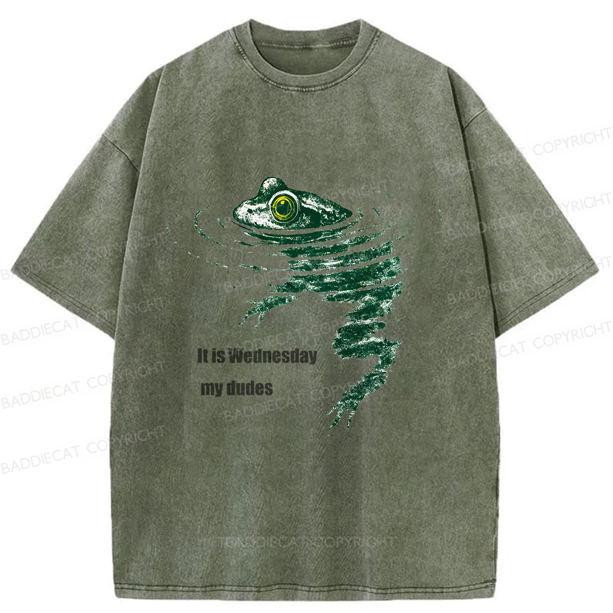 Baddiecat Frog Swimming Washed T-shirt