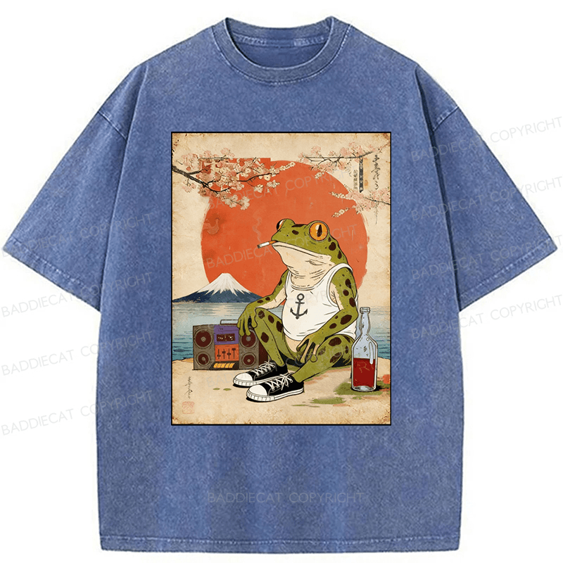 Baddiecat Japanese Style Frog Washed T-shirt