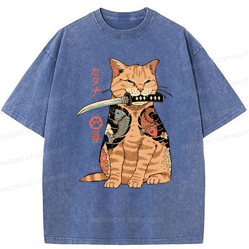 Baddiecat Japanese Style Katana Washed T-shirt