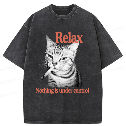 Baddiecat Cat Relax Nothing Is Under Control Washed T-shirt