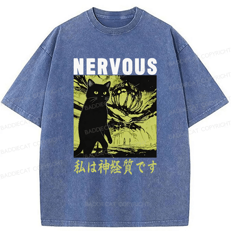 Baddiecat Nervous Cat Washed T-shirt