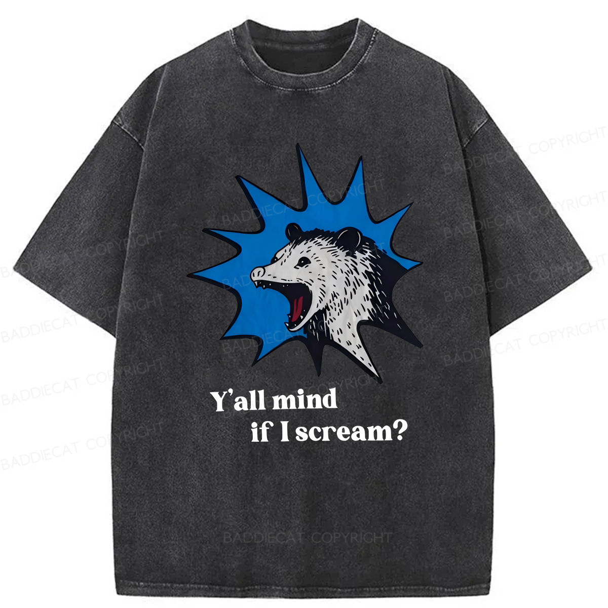 Baddiecat Possum Y'all Mind If I Scream Washed T-shirt