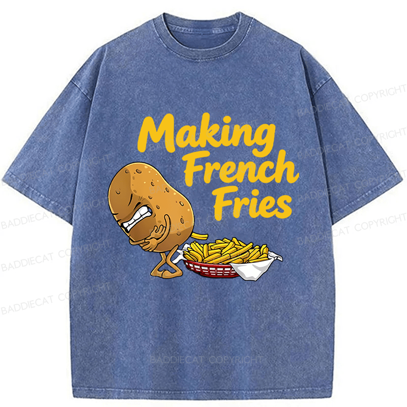 Baddiecat Making French Fries Funny Washed T-shirt