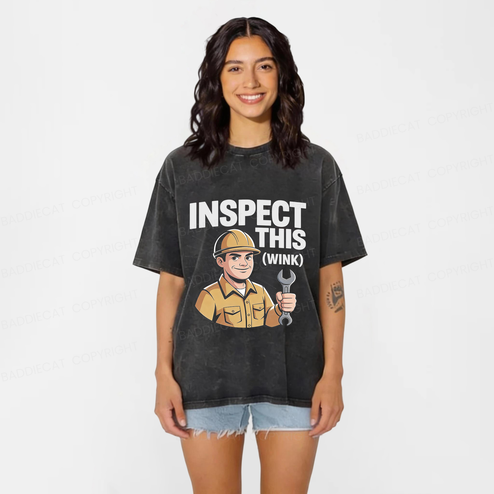 Baddiecat INSPECT THIS WINK Washed T-Shirt