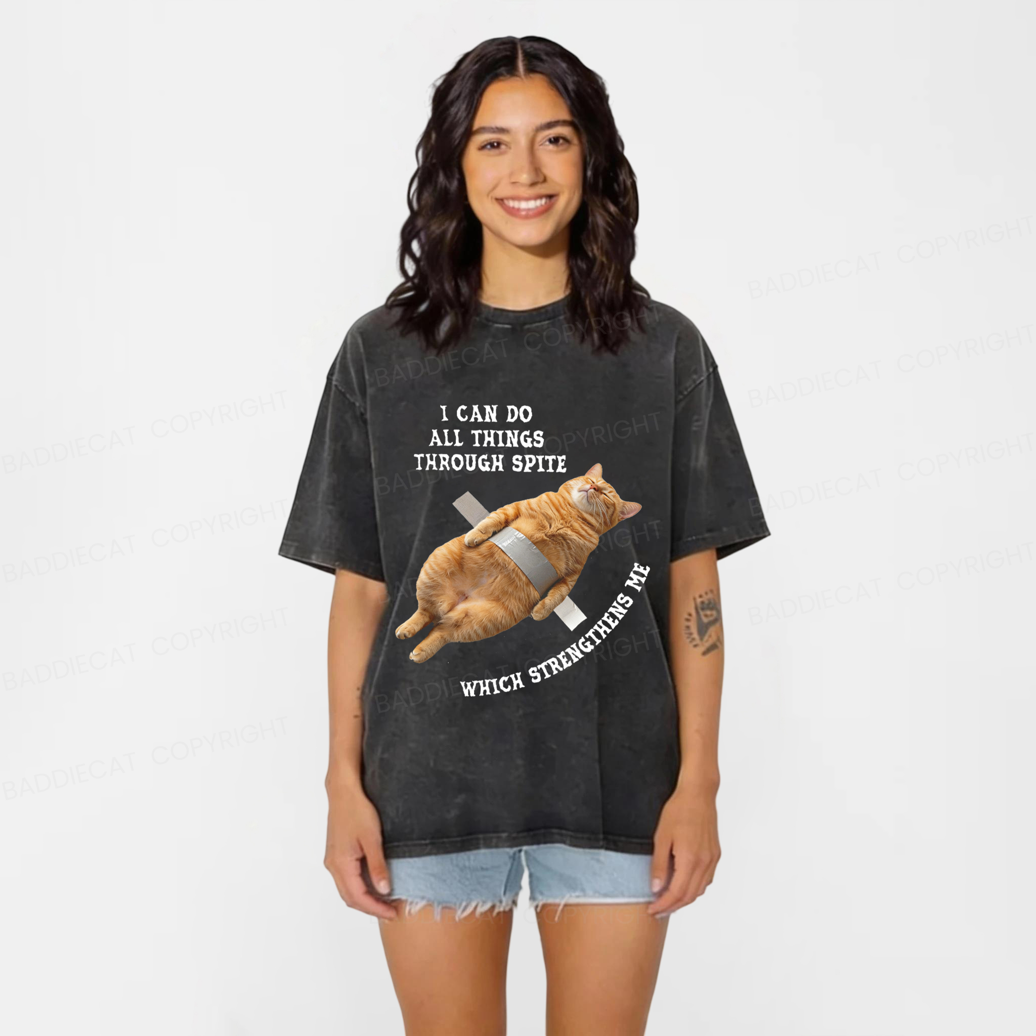 Baddiecat All-powerful Cat Washed T-shirt