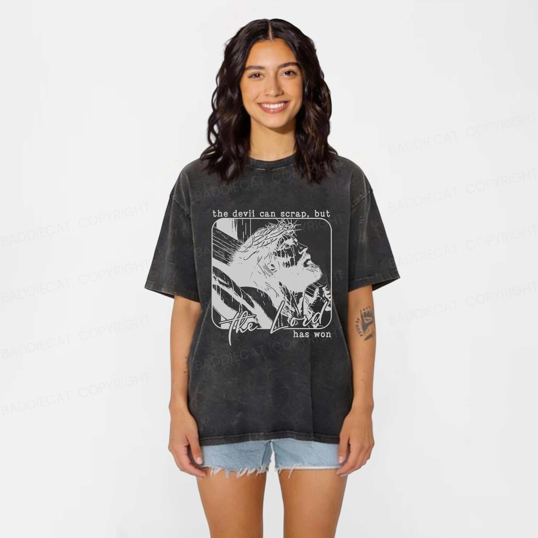 Baddiecat Christ's Victory Washed T-shirt