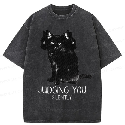 Baddiecat Three Head Cat Judging You Washed T-shirt