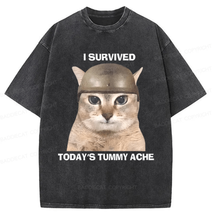 Baddiecat I Survived Today's Tummy Ache Washed T-shirt