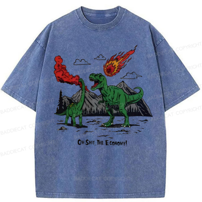 Baddiecat Funny Dinosaur Economy Washed T-shirt