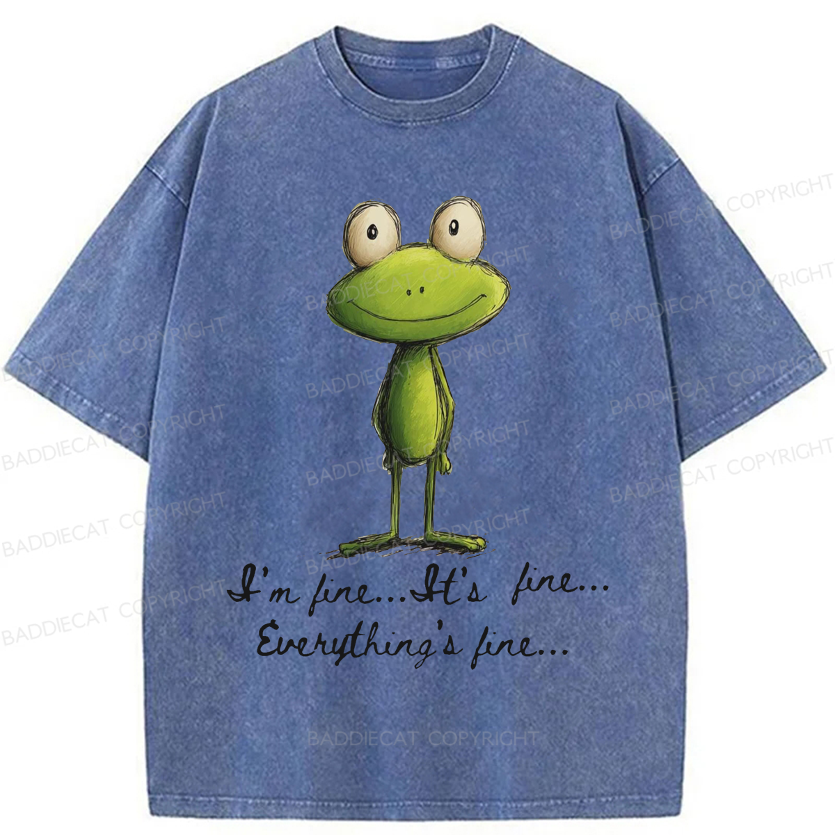Baddiecat I'm Fine Funny Frog Washed T-shirt