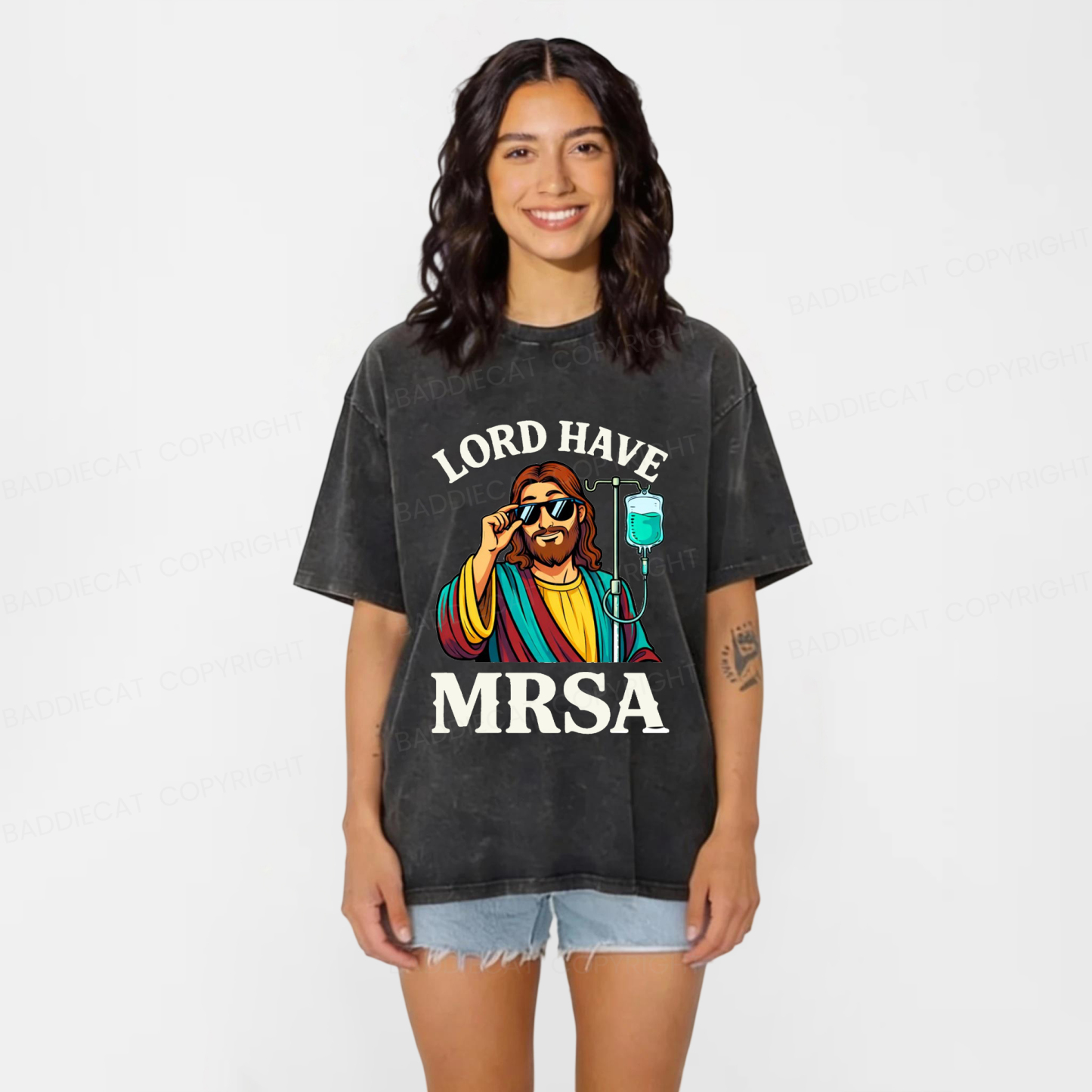 Baddiecat Pray To Jesus Washed T-shirt