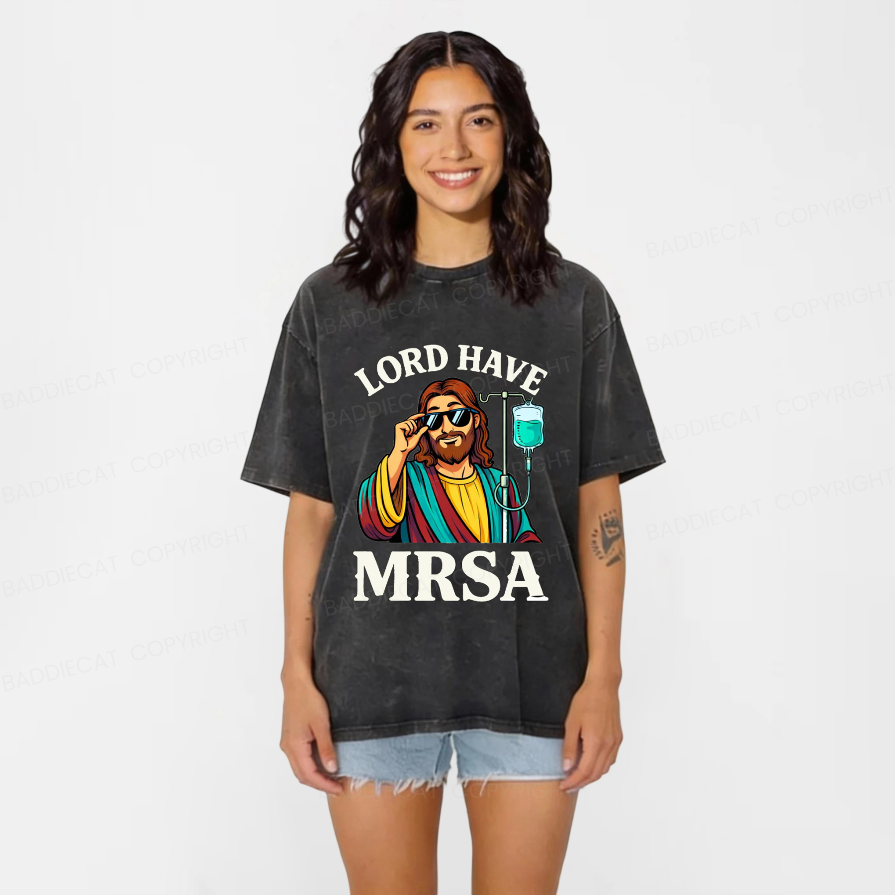 Baddiecat Pray To Jesus Washed T-shirt