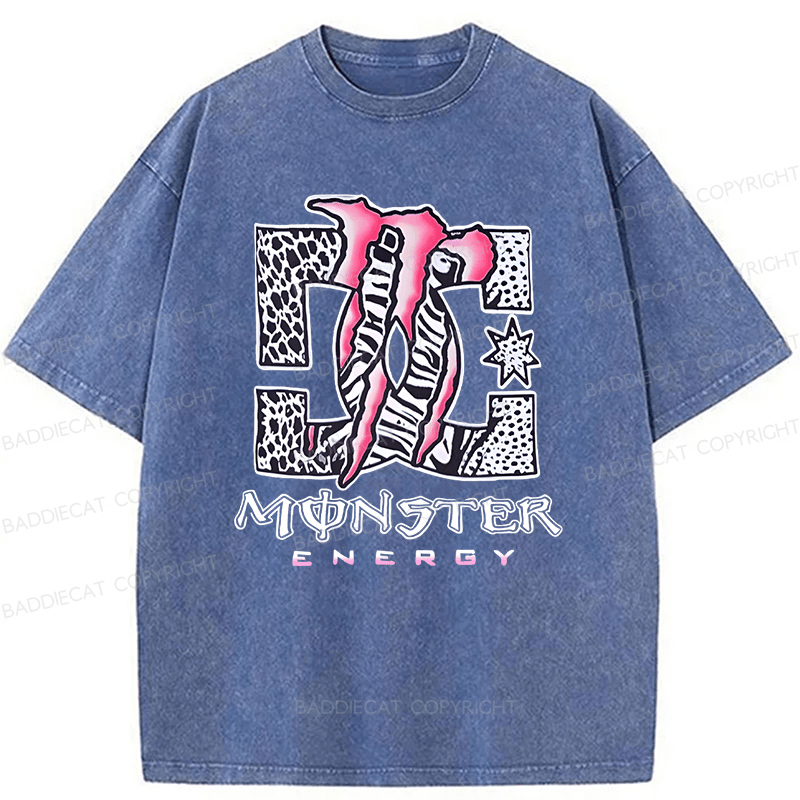 Baddiecat Y2K Monster Energy 2000s Grunge  Retro Emo Punk Festival Washed T-shirt