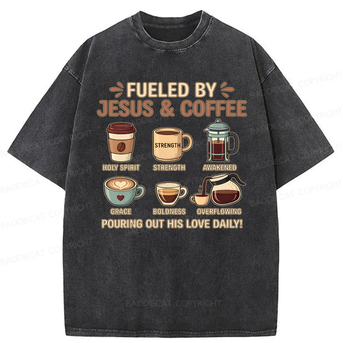 Baddiecat Jesus Coffee Washed T-shirt