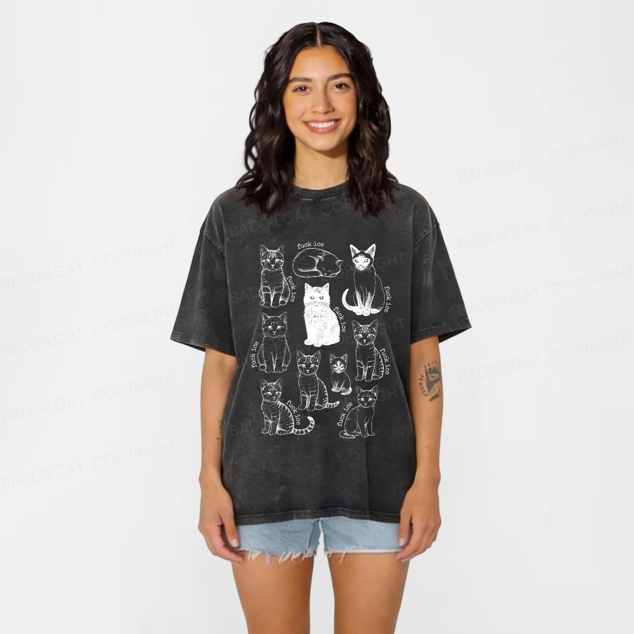 Baddiecat Don't Have Ice Cube Cats Washed T-shirt
