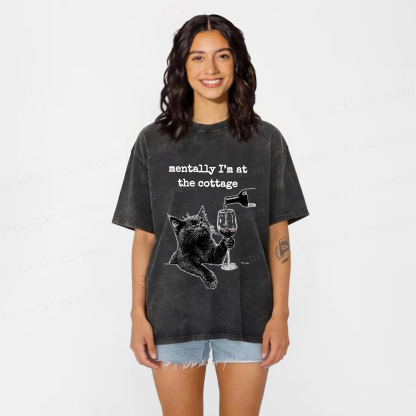 Baddiecat Depressed Black Cat Washed T-shirt
