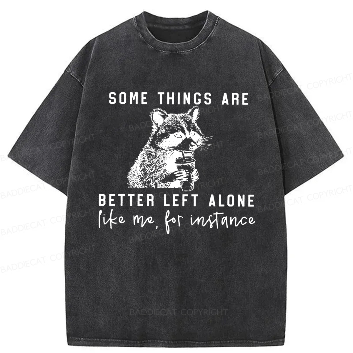 Baddiecat Raccoon Some Things Are Better Left Alone Washed T-shirt