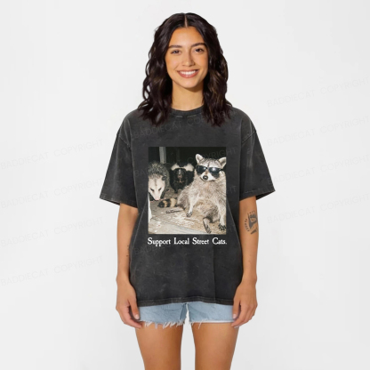 Baddiecat Support Local Street Cats Washed T-shirt