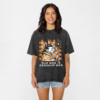 Baddiecat God Of The Possum Washed T-shirt