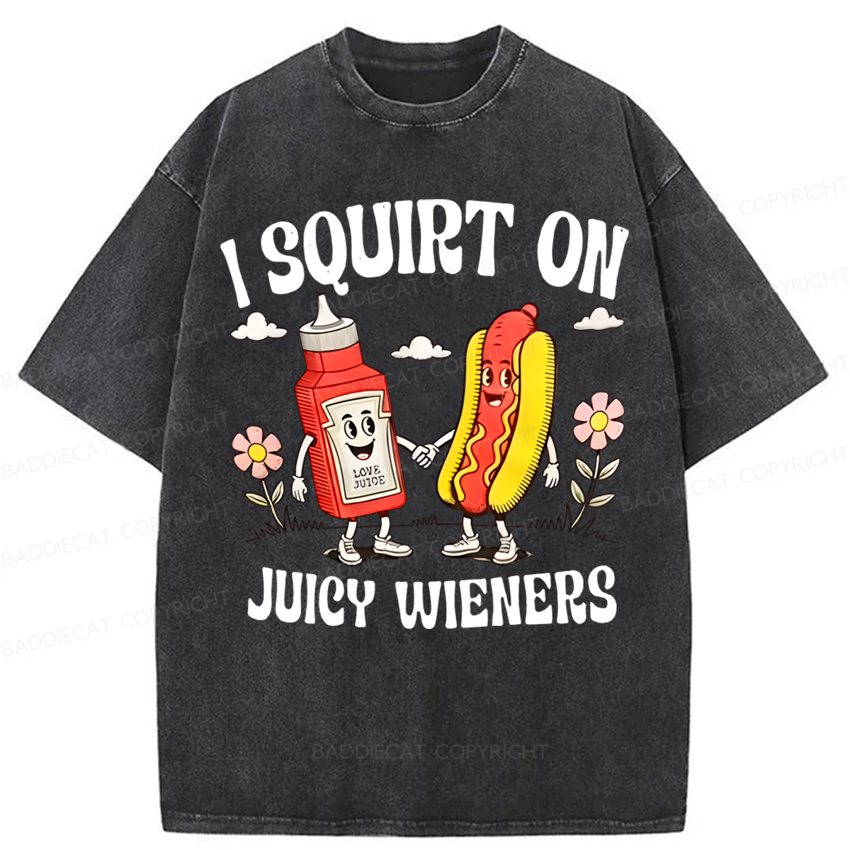 Baddiecat funny Juicy Wieners Washed T-shirt