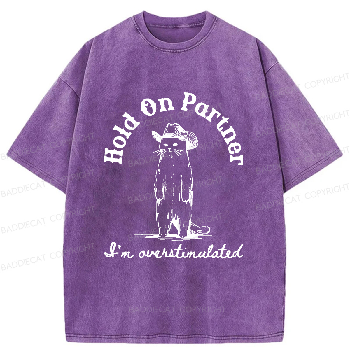 Baddiecat Surprised Cowboy Cat Washed T-shirt