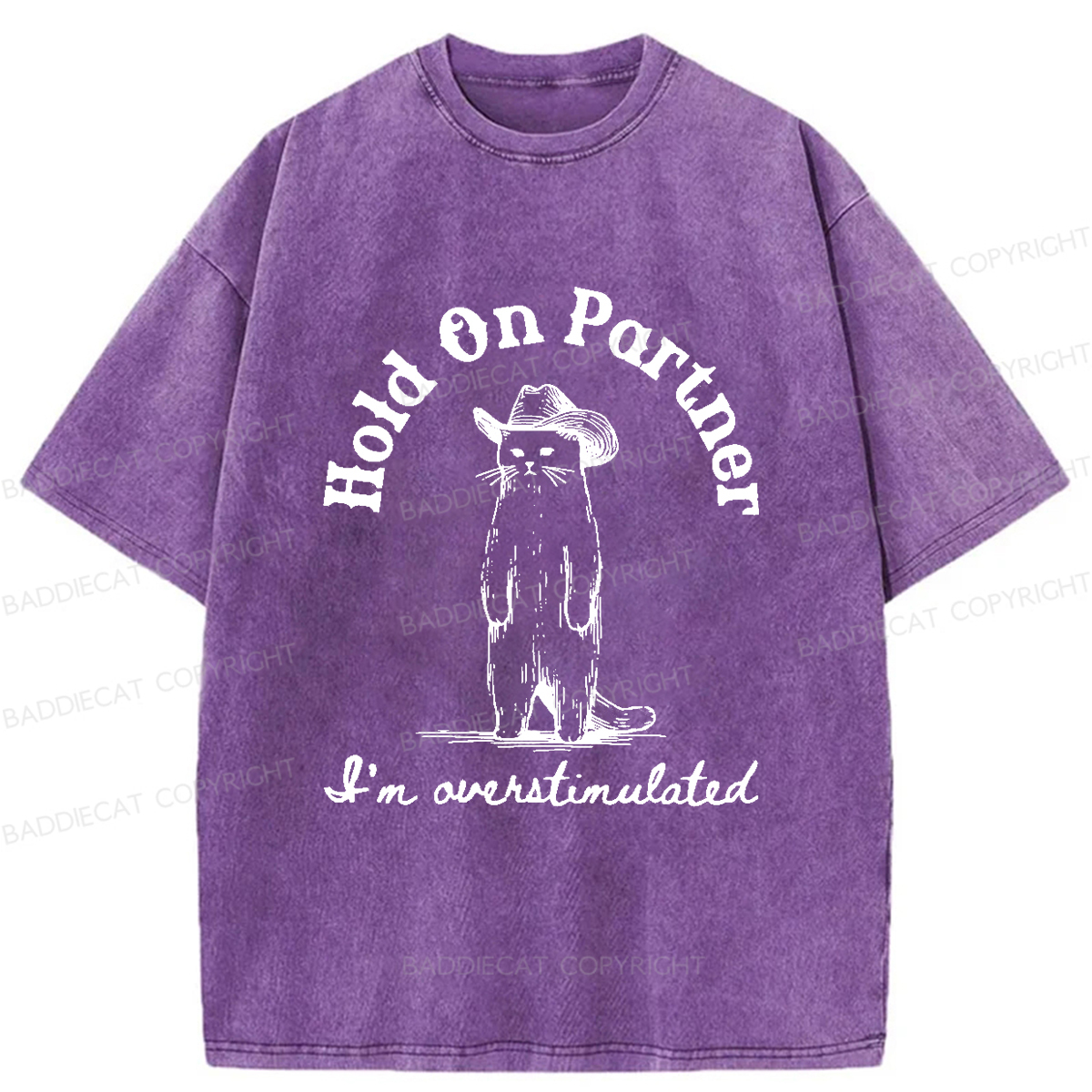 Baddiecat Surprised Cowboy Cat Washed T-shirt