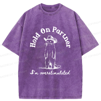 Baddiecat Surprised Cowboy Cat Washed T-shirt